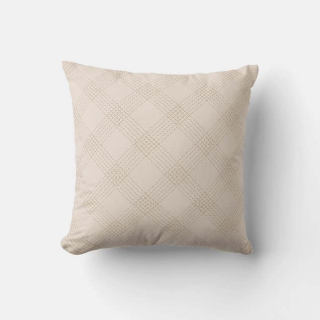 Two Tone Beige Modern Plaid Throw Pillow (Front)