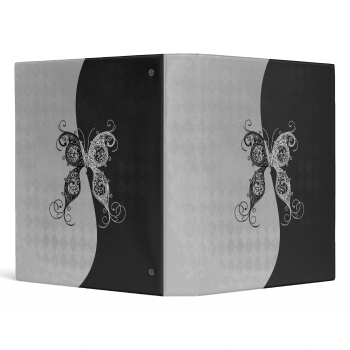 Two Tone Black and White Butterfly 3 Ring Binder