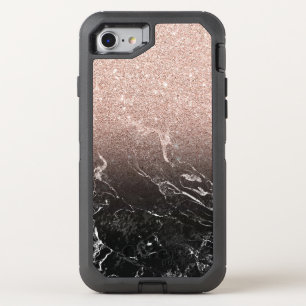 Two Tone Black Marble and Pink Glitter OtterBox Defender iPhone SE/8/7 Case
