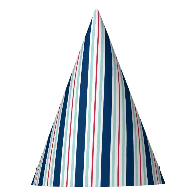 Two Tone Blue and Red Stripe Party Hat (Front)