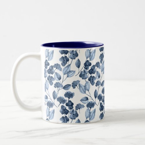 Two Tone Blue Denim Leafy Mug