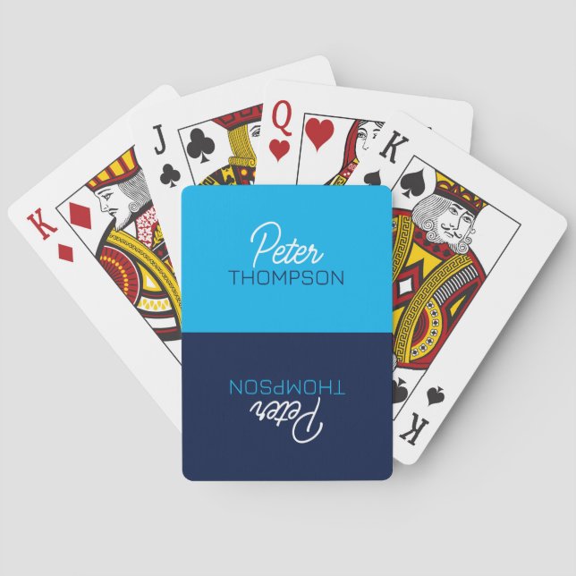 Two Tone Blue Playing Cards with Name  (Back)