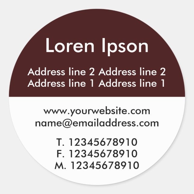 Two Tone Brown and White II Business / Profile Classic Round Sticker (Front)