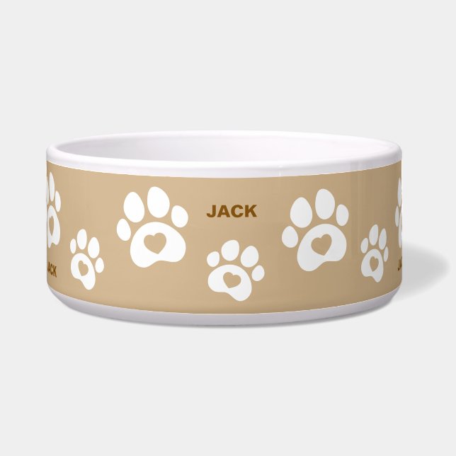 Two Tone Brown Dog Paw Print Personalized bowl (Front)