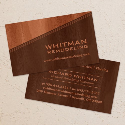 Two_Tone Brown Woodgrain Professional Business Card