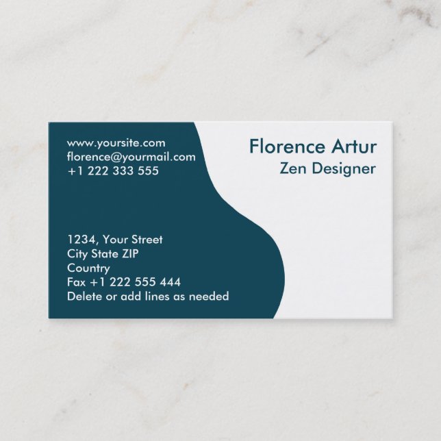 Two-tone Business Card - Deep Blue and White (Front)