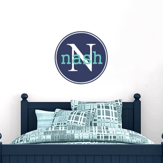 Two-Tone Circle Monogram And Name Wall Decal (Front)