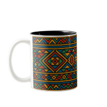 Two-Tone Coffee Mug, Ethnic Cup, Colorful Coffee M