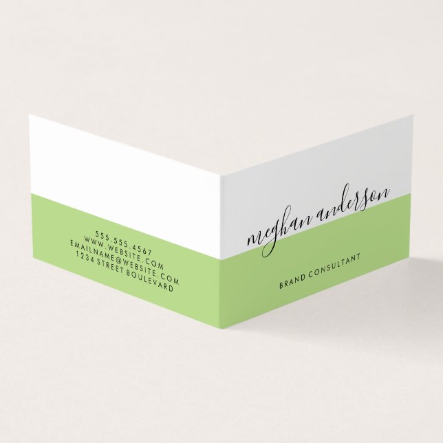 Two Tone Color Block Green Signature Business Card (Outside)