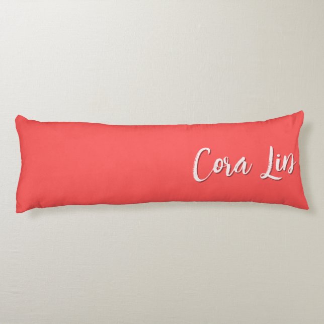 Two-Tone Coral Red Modern Custom Name Body Pillow (Back)
