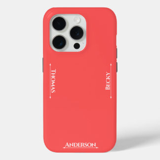 Two Tone Coral Red Rose White Three Texts iPhone 15 Pro Case