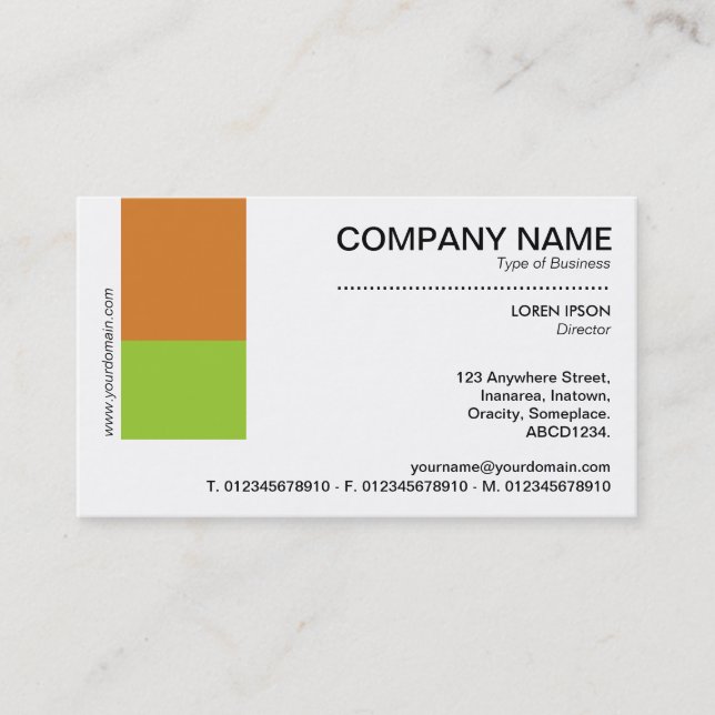 Two Tone Decor - Orange Brown and Martian Green Business Card (Front)