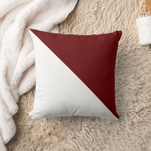 Two Tone Diagonal Dark Red Throw Pillow (Blanket)