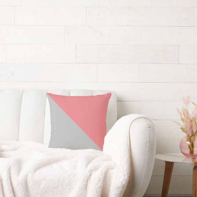 Two Tone Diagonal Dusty Pink and Gray Throw Pillow (Couch)