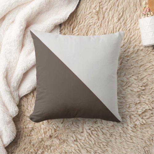 Two Tone Diagonal Light Gray and Brown Throw Pillow