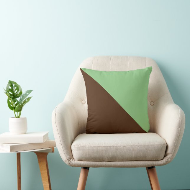 Two Tone Diagonal Sage and Rich Brown Throw Pillow (Chair)