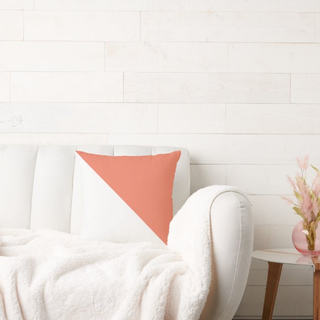 Two Tone Diagonal Salmon Throw Pillow (Couch)