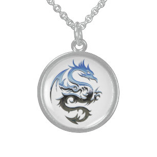 two tone dragon sterling silver necklace