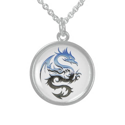 two tone dragon sterling silver necklace