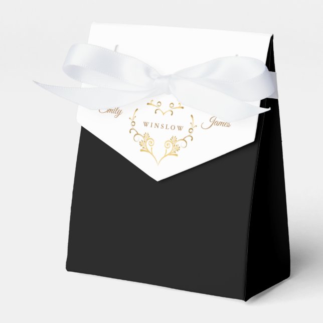 Two Tone Favor Box-Fancy Gold Heart Boxes (Front Side)