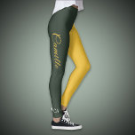 Two Tone Gold &amp; Forest Green Monogram Leggings at Zazzle