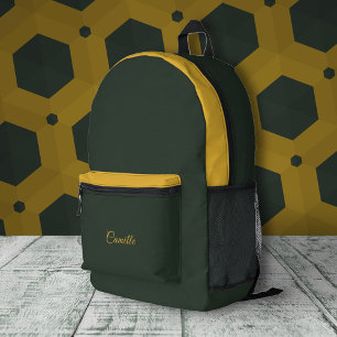 Two Tone Gold & Forest Green Printed Backpack