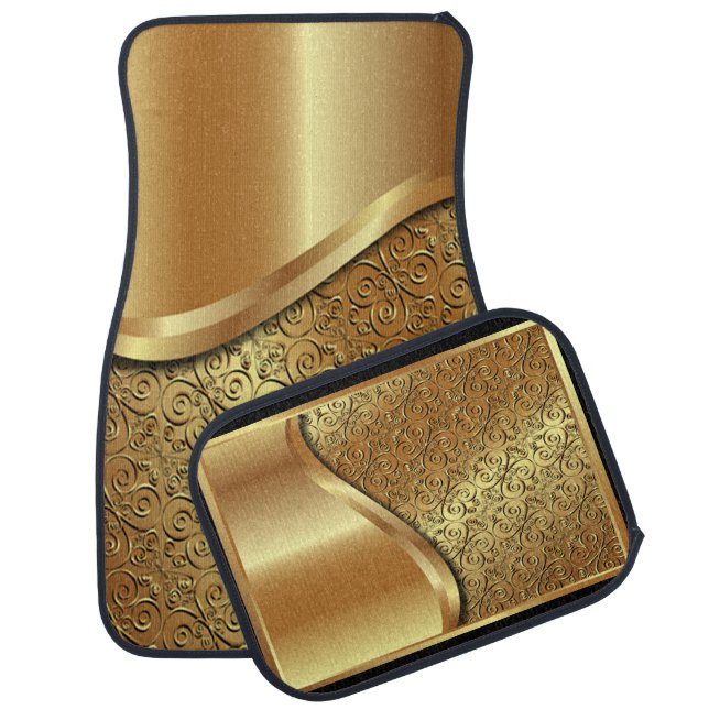 Two tone gold plated texture with a gold butterfly car floor mat (Set)