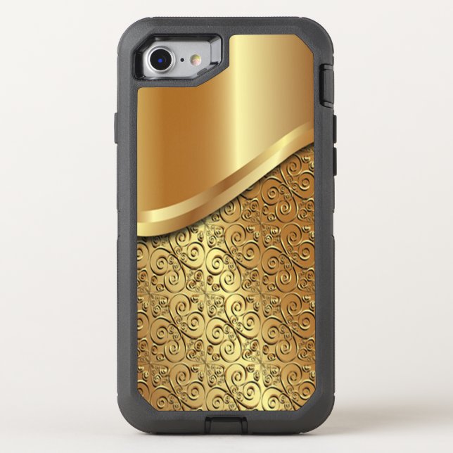 Two tone gold plated texture with a gold butterfly otterbox iPhone case (Back)