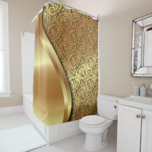 Two tone gold plated texture with a gold butterfly shower curtain