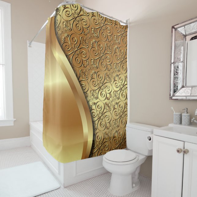 Two tone gold plated texture with a gold butterfly shower curtain (In Situ)