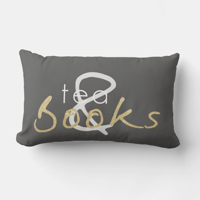 Two Tone Gold Sparkle Tea and Books Pillow (Front)