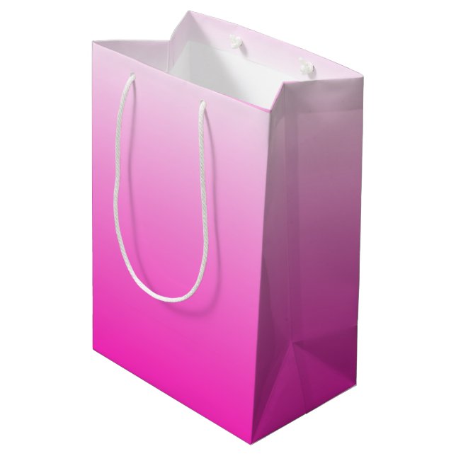 Two-tone gradient ombre hot pink medium gift bag (Back Angled)