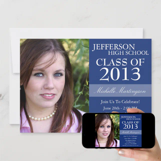 TwoTone Graduation Invitations (Navy Blue) Zazzle
