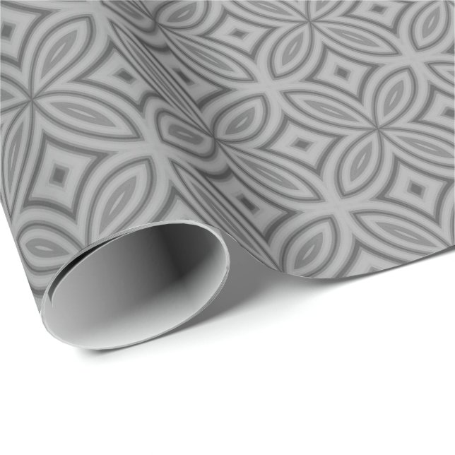 Two tone gray abstract flower geometric pattern wrapping paper (Roll Corner)