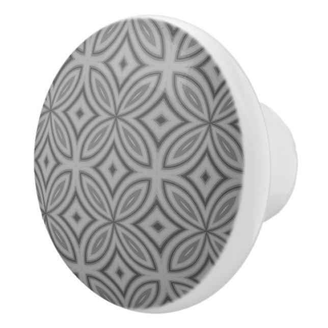 Two tone gray geometric flower abstract pattern ceramic knob (Right)