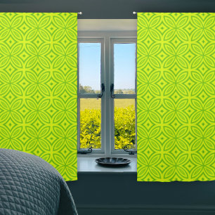 Two tone green abstract geometric tiles sheer curtains
