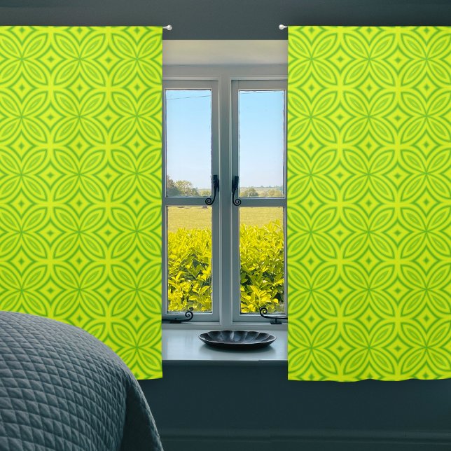 Two tone green abstract geometric tiles sheer curtains (Creator Uploaded)