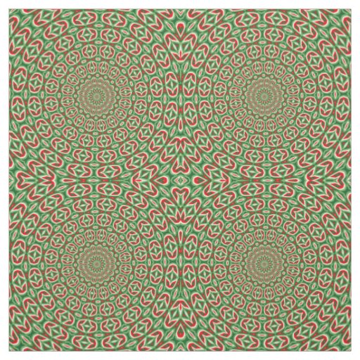 Two Tone Green And Red And White Christmas Mandala Fabric