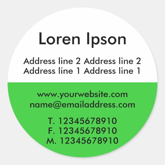 Two Tone Green and White Business / Profile Classic Round Sticker (Front)