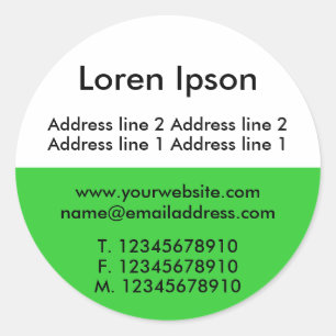 Two Tone Green and White Business / Profile Classic Round Sticker