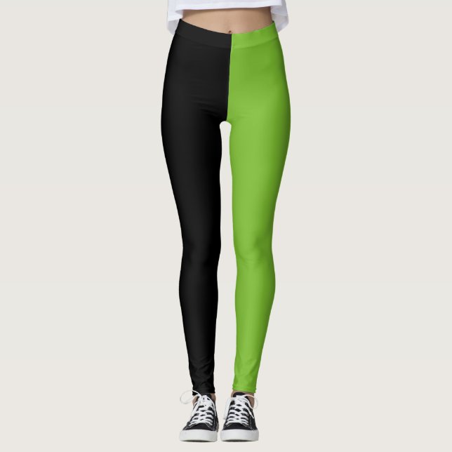 Two Tone Green Black Halloween Leggings (Front)