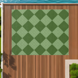 Two Tone Green Diamond Pattern Outdoor Rug