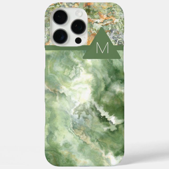 Two-Tone Green Marble Look Monogram Cell Case-Mate iPhone Case (Back)