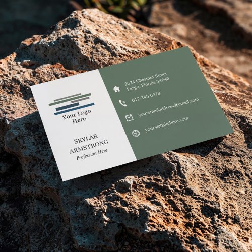 Two Tone Green White Your Logo Icons One Sided Business Card