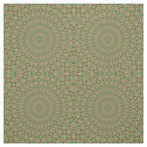 Two Tone Green With Red and White Kaleidoscope Fabric