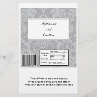 Two-tone Grey Damask Wedding Large Candy Bar Wrap