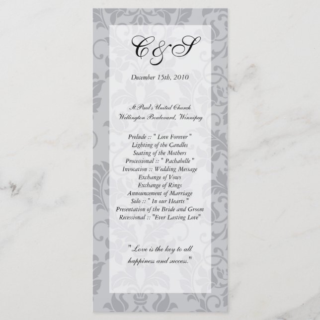 Two-tone Grey Damask Wedding Programs (Front)