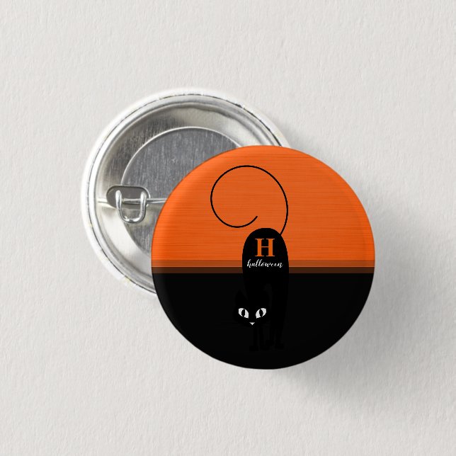 Two Tone Halloween Orange Black Cat Button (Front & Back)