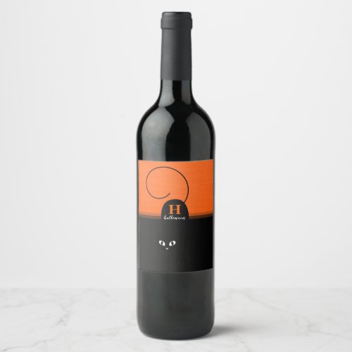 Two Tone Halloween Orange Black Cat Wine Label