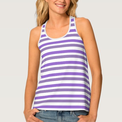 Two Tone Lavender Purple White Geometric Stripes Tank Top